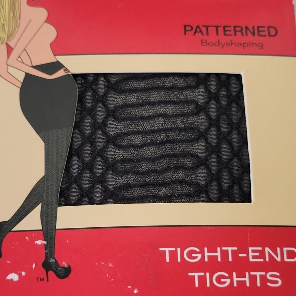 Spanx Tight-End Tights Size A Black Patterned Bodyshaping Control Cotton Gussett - Picture 2 of 3